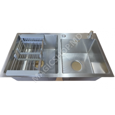 Мойка Backer Duo 750-41047 из нержавеющей стали + корзина, дозатор для мыла, сифон